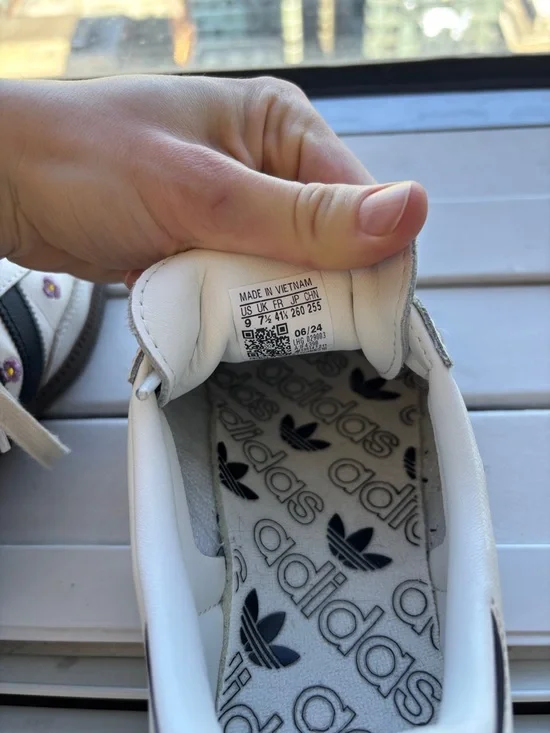 Adidas Samba White with Black Stripes and Purple Flower Accents - Picture 5 of 6